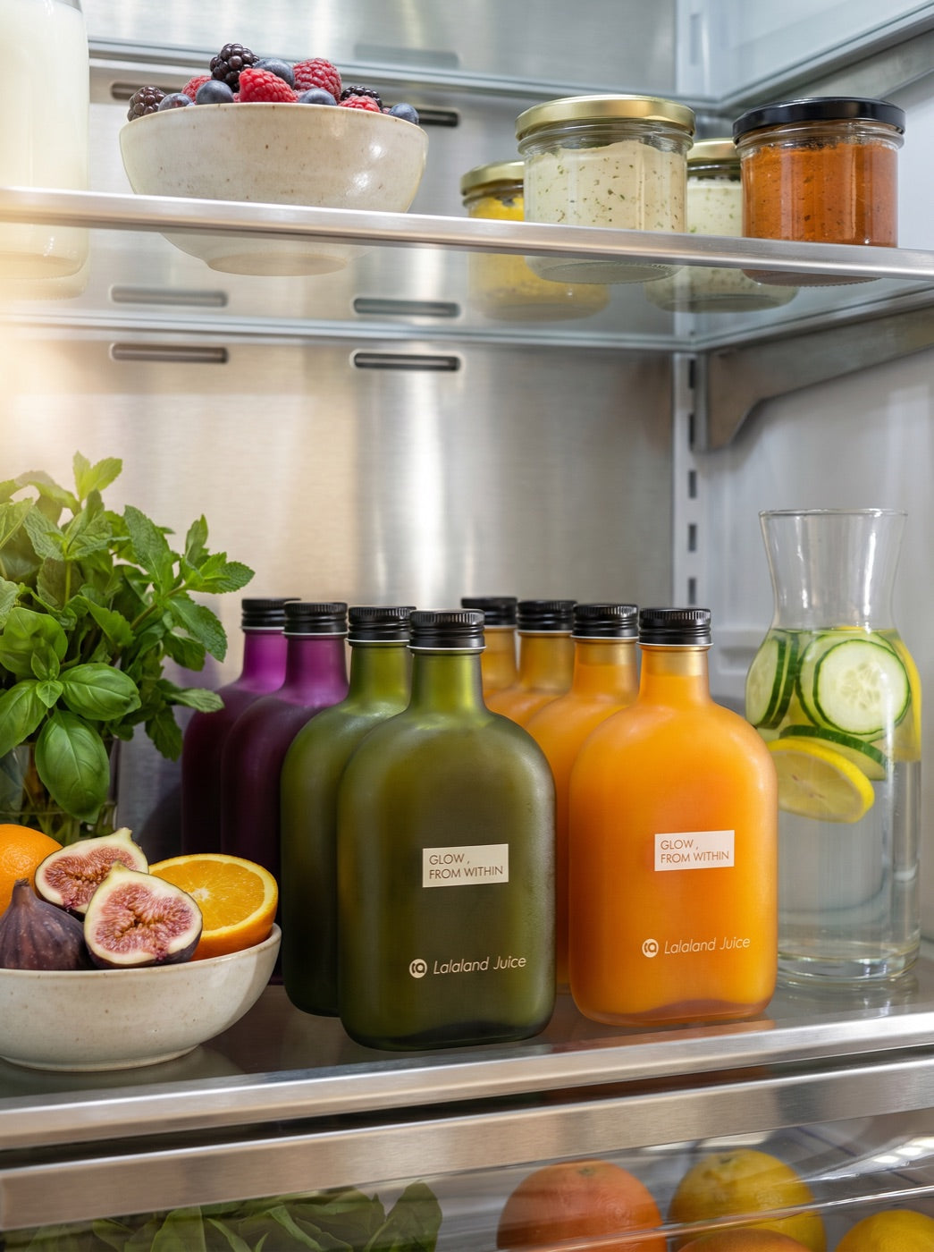 Lalaland® juice in a stocked fridge